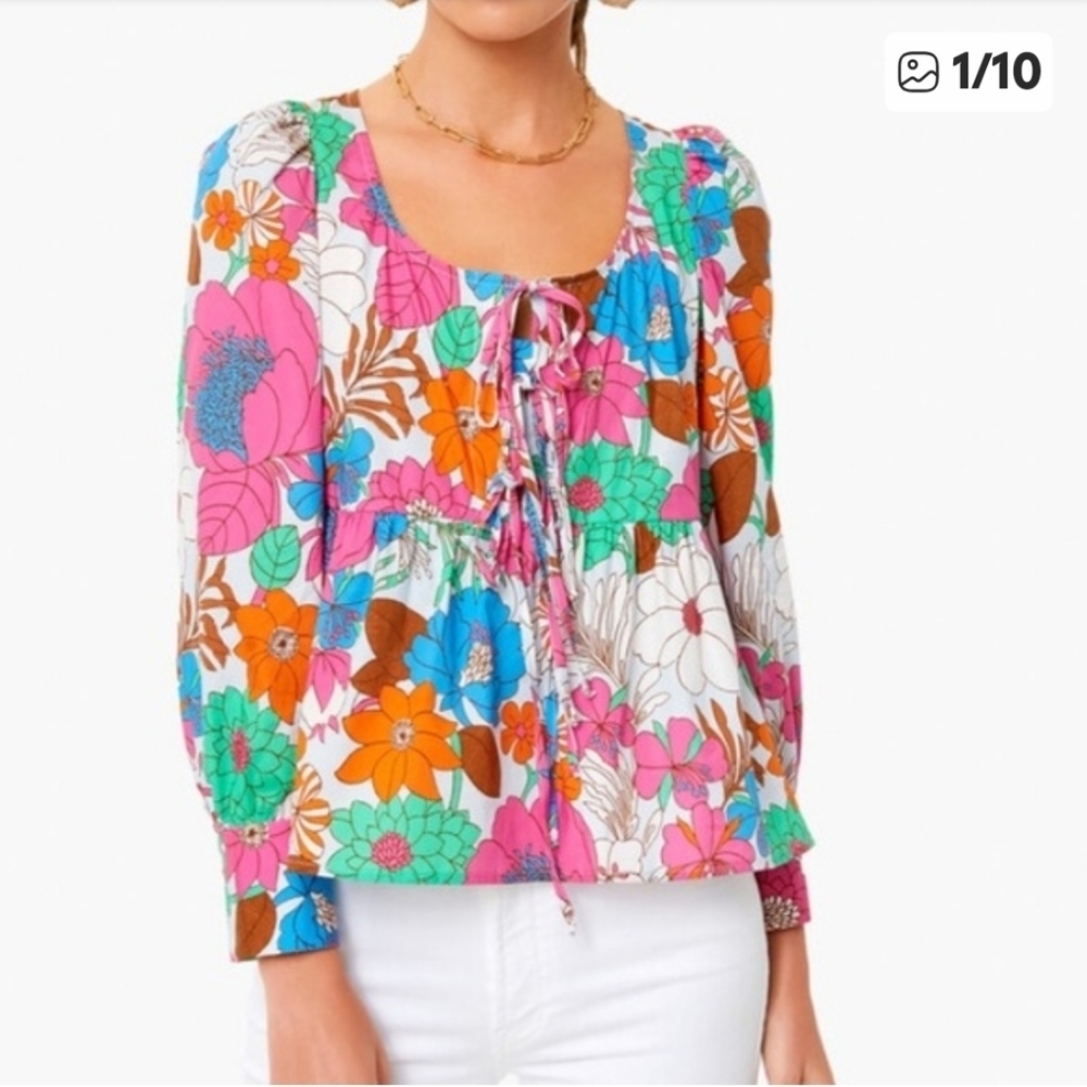 TUCKERNUCK Wild Rhapsody Baskin Floral Tie Top Size Medium